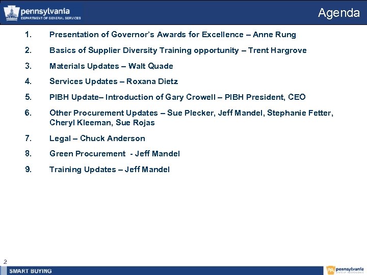Agenda 1. 2. Basics of Supplier Diversity Training opportunity – Trent Hargrove 3. Materials