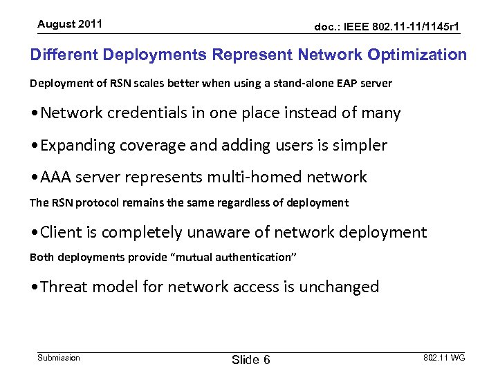 August 2011 doc. : IEEE 802. 11 -11/1145 r 1 Different Deployments Represent Network