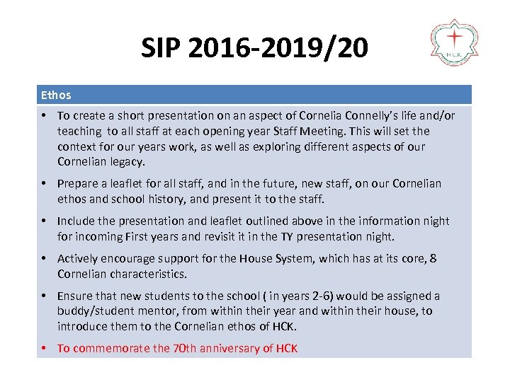SIP 2016 -2019/20 Ethos • To create a short presentation on an aspect of
