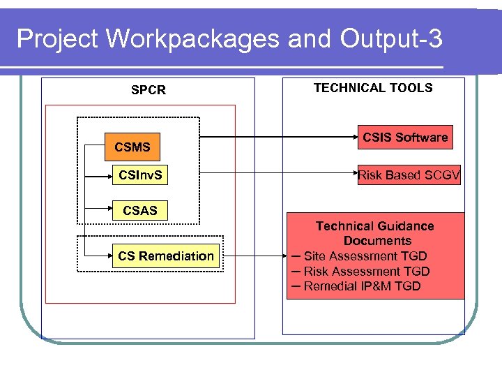 Project Workpackages and Output-3 SPCR CSMS CSInv. S TECHNICAL TOOLS CSIS Software Risk Based
