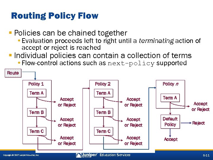 Routing Policy Flow § Policies can be chained together • Evaluation proceeds left to