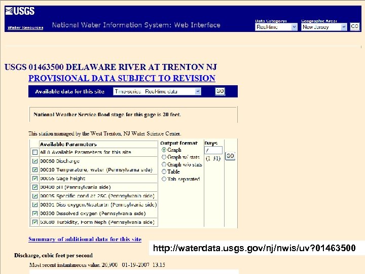http: //waterdata. usgs. gov/nj/nwis/uv? 01463500 
