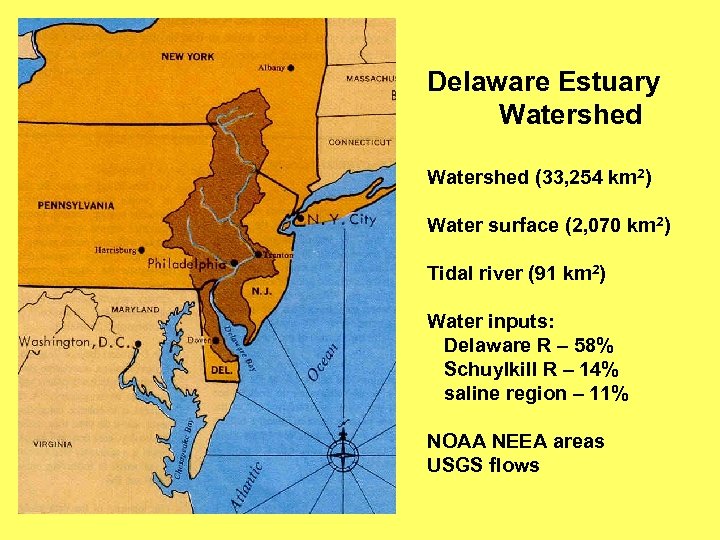 Delaware Estuary Watershed (33, 254 km 2) Water surface (2, 070 km 2) Tidal