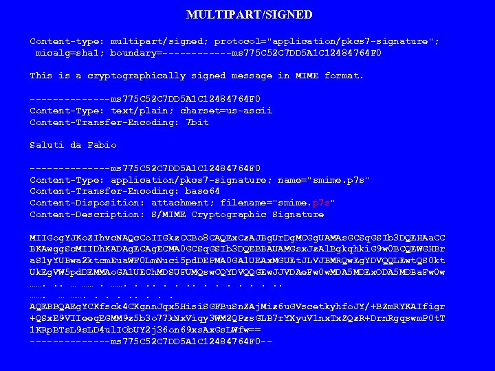 MULTIPART/SIGNED Content-type: multipart/signed; protocol="application/pkcs 7 -signature"; micalg=sha 1; boundary=------ms 775 C 52 C 7