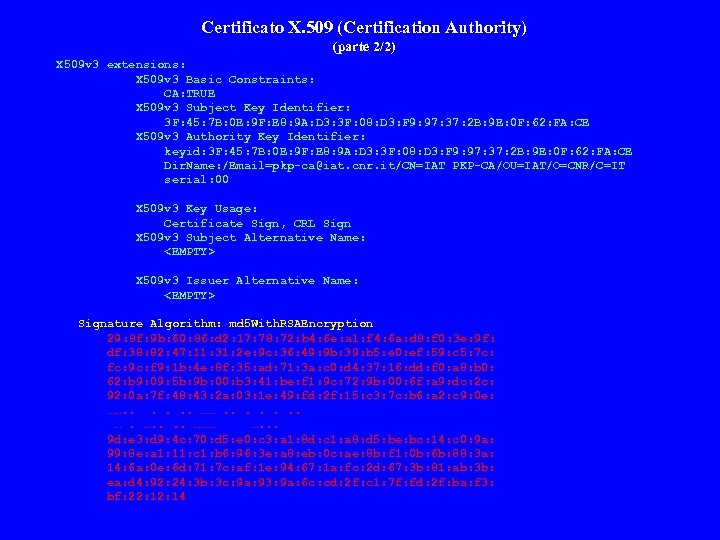 Certificato X. 509 (Certification Authority) (parte 2/2) X 509 v 3 extensions: X 509