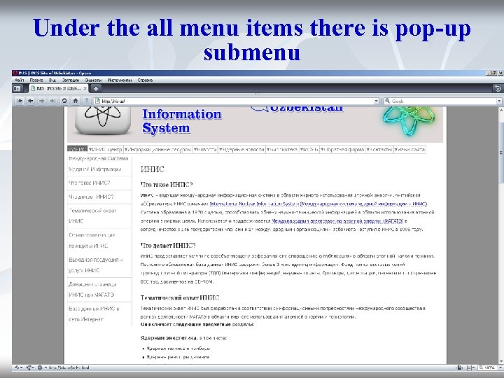 Under the all menu items there is pop-up submenu 