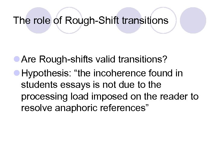 The role of Rough-Shift transitions l Are Rough-shifts valid transitions? l Hypothesis: “the incoherence