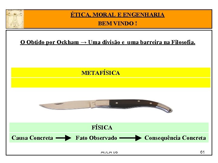 ÉTICA, MORAL E ENGENHARIA BEM VINDO ! O Obtido por Ockham → Uma divisão
