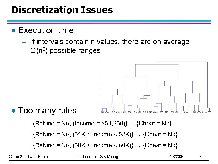 Discretization Issues l Execution time – If intervals contain n values, there are on