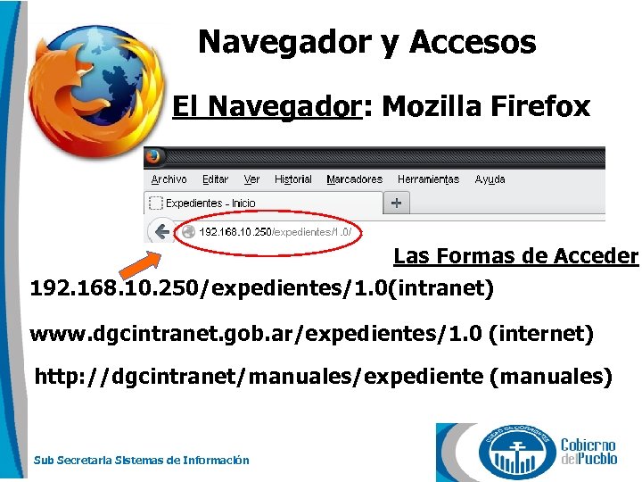 Navegador y Accesos El Navegador: Mozilla Firefox Las Formas de Acceder 192. 168. 10.