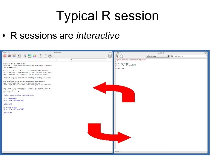 Typical R session • R sessions are interactive 