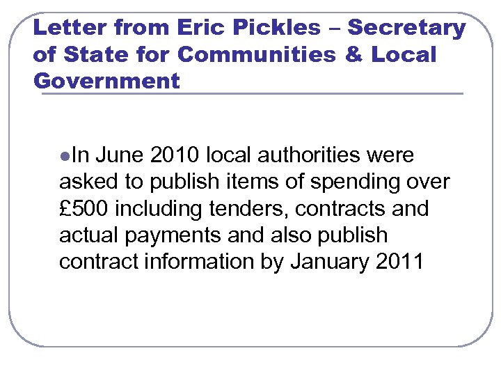 Letter from Eric Pickles – Secretary of State for Communities & Local Government l.
