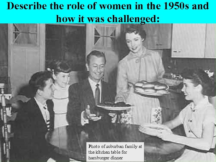 Describe the role of women in the 1950 s and how it was challenged: