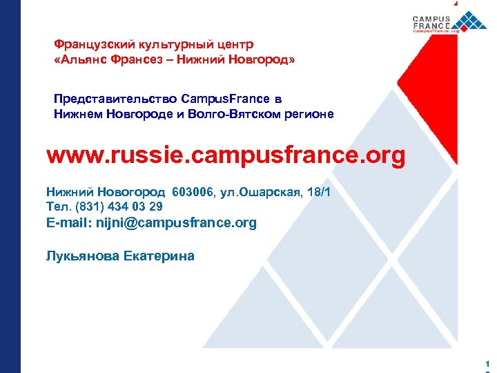 Французский культурный центр «Альянс Франсез – Нижний Новгород» Представительство Campus. France в Нижнем Новгороде