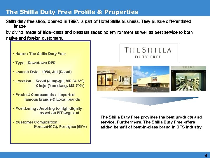 The Shilla Duty Free Profile & Properties Shilla duty free shop, opened in 1986,