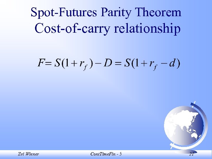 Spot-Futures Parity Theorem Cost-of-carry relationship Zvi Wiener Cont. Time. Fin - 5 21 