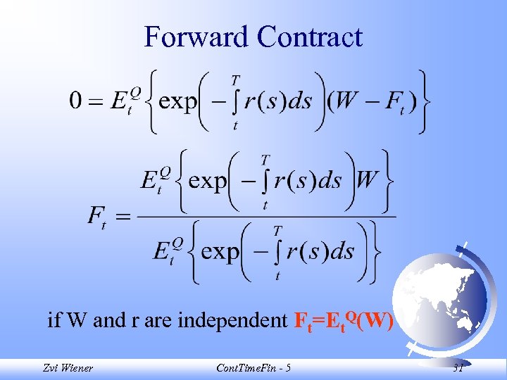 Forward Contract if W and r are independent Ft=Et. Q(W) Zvi Wiener Cont. Time.