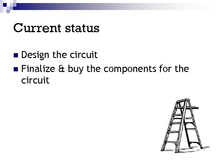 Current status Design the circuit n Finalize & buy the components for the circuit