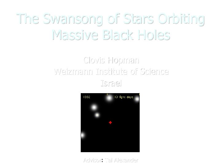 The Swansong of Stars Orbiting Massive Black Holes Clovis Hopman Weizmann Institute of Science