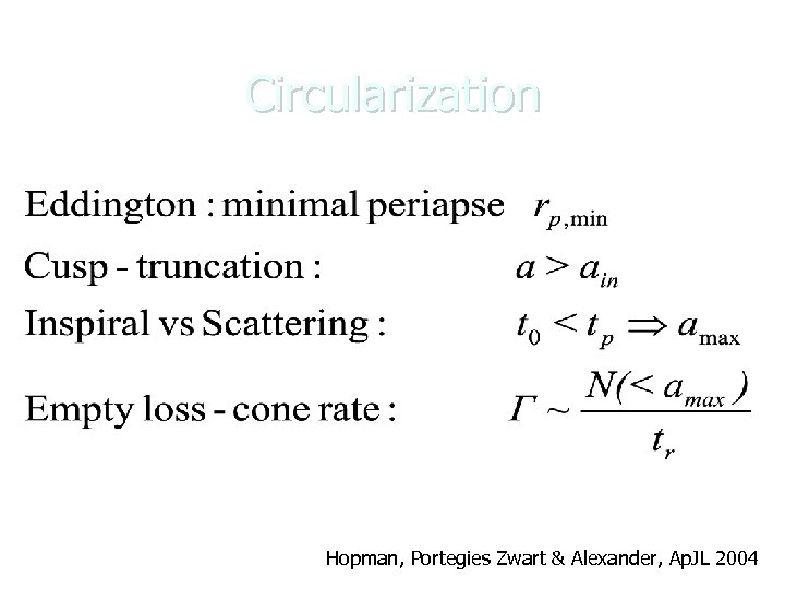 Circularization Hopman, Portegies Zwart & Alexander, Ap. JL 2004 