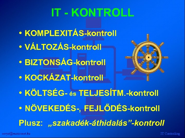 IT - KONTROLL • KOMPLEXITÁS-kontroll • VÁLTOZÁS-kontroll • BIZTONSÁG-kontroll • KOCKÁZAT-kontroll • KÖLTSÉG- és