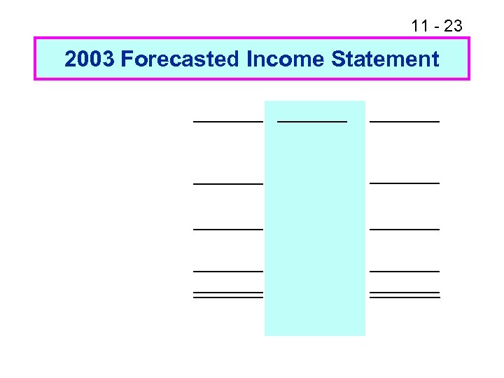 11 - 23 2003 Forecasted Income Statement 