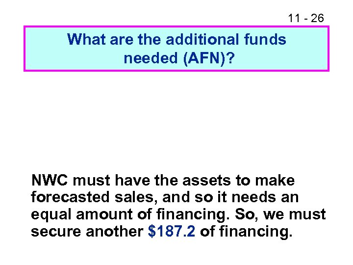 11 - 26 What are the additional funds needed (AFN)? NWC must have the