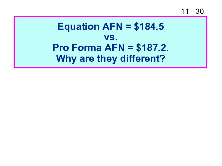 11 - 30 Equation AFN = $184. 5 vs. Pro Forma AFN = $187.