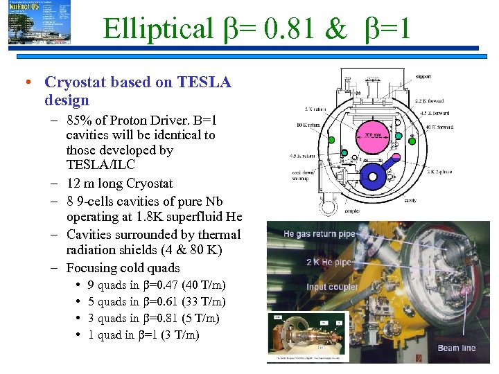 Elliptical b= 0. 81 & b=1 • Cryostat based on TESLA design – 85%