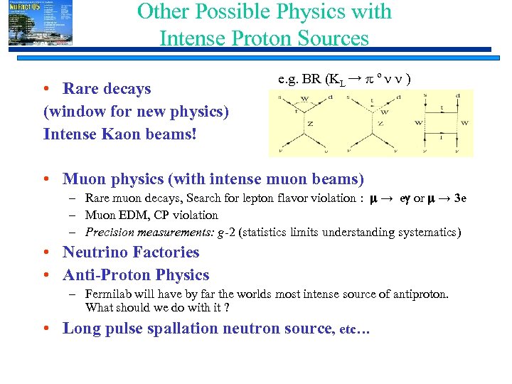 Other Possible Physics with Intense Proton Sources • Rare decays (window for new physics)