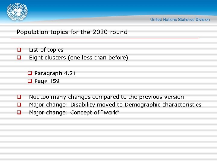 Population topics for the 2020 round q q List of topics Eight clusters (one