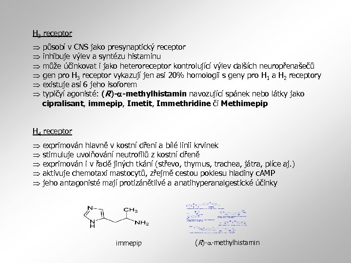 H 3 receptor působí v CNS jako presynaptický receptor inhibuje výlev a syntézu histaminu