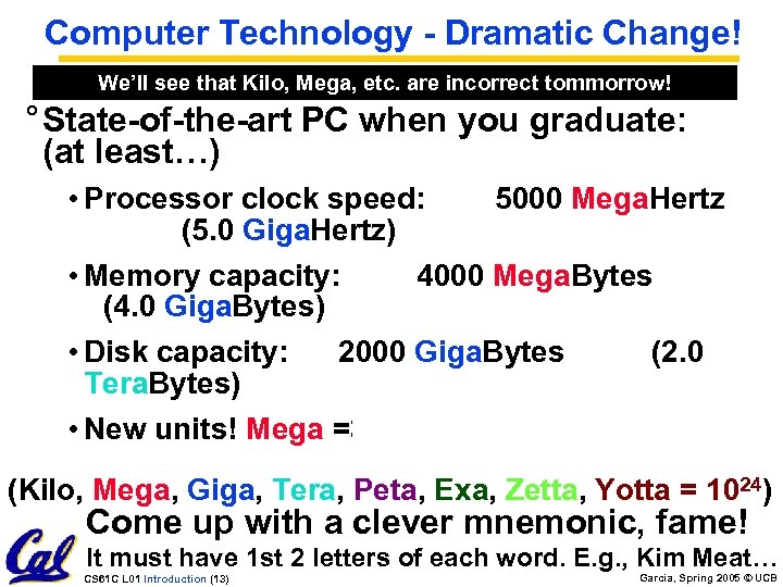 Computer Technology - Dramatic Change! We’ll see that Kilo, Mega, etc. are incorrect tommorrow!