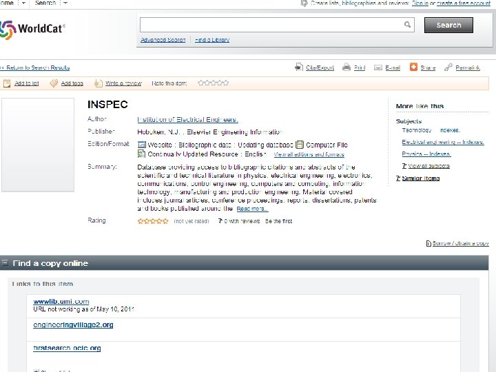 Пример включения описания БД в онлайновый корпоративный каталог OCLC с использованием формата Marc c