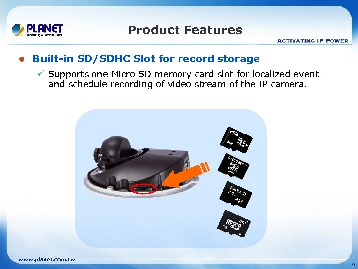 Product Features l Built-in SD/SDHC Slot for record storage ü Supports one Micro SD