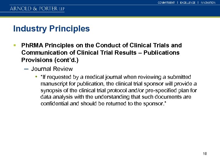 Industry Principles § Ph. RMA Principles on the Conduct of Clinical Trials and Communication