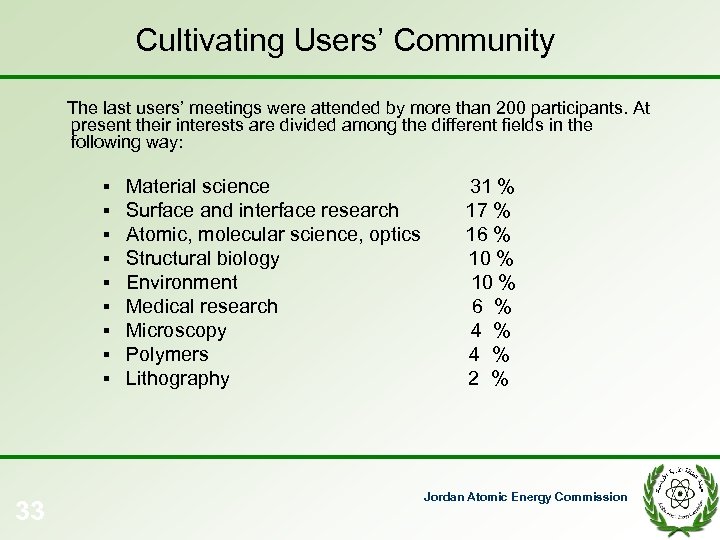 Cultivating Users’ Community The last users’ meetings were attended by more than 200 participants.