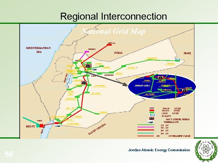 Regional Interconnection National Grid Map DER ALI MEDITERRANEAN SEA MASKIN SYRIA IRAQ RWAISHED IRBID