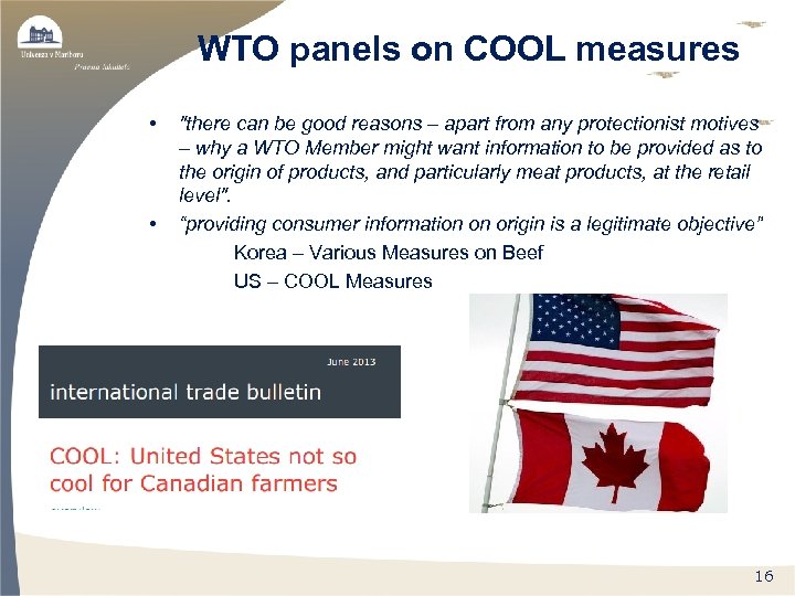 WTO panels on COOL measures • • 
