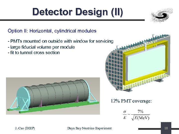 Detector Design (II) Option II: Horizontal, cylindrical modules - PMTs mounted on outside with