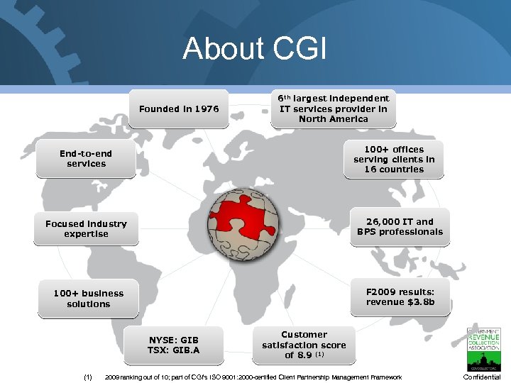 About CGI Founded in 1976 6 th largest independent IT services provider in North