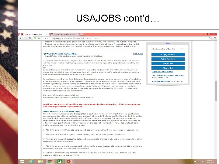 USAJOBS cont’d… 