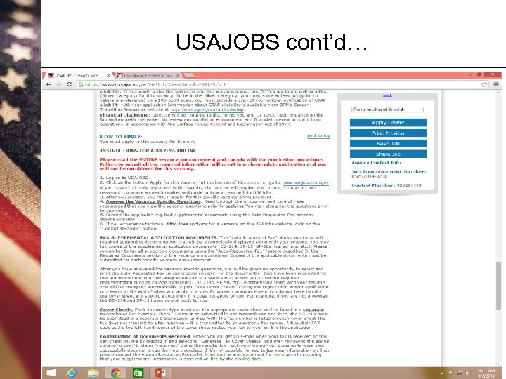 USAJOBS cont’d… 