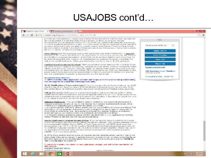 USAJOBS cont’d… 