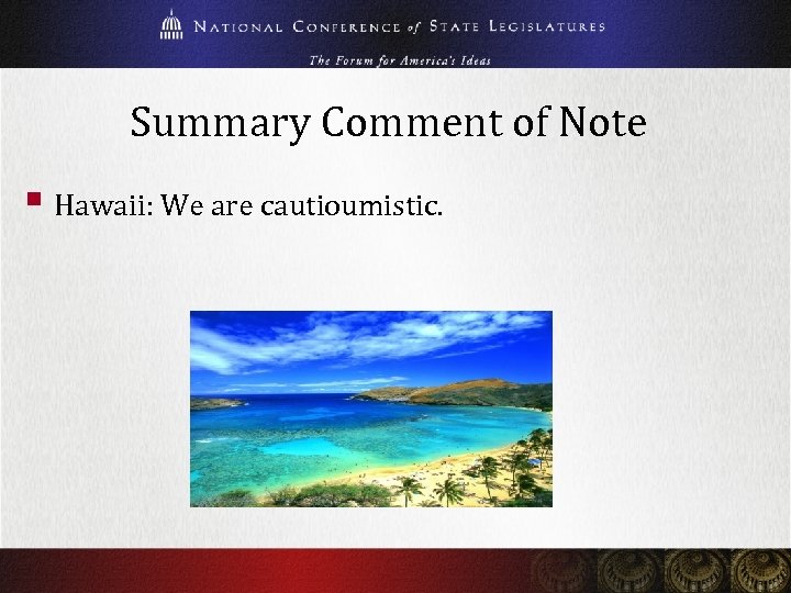Summary Comment of Note § Hawaii: We are cautioumistic. 