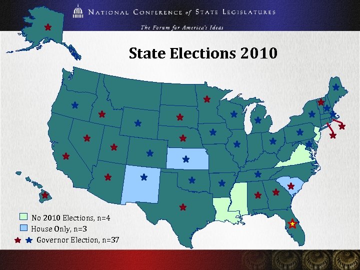 State Elections 2010 No 2010 Elections, n=4 House Only, n=3 Governor Election, n=37 
