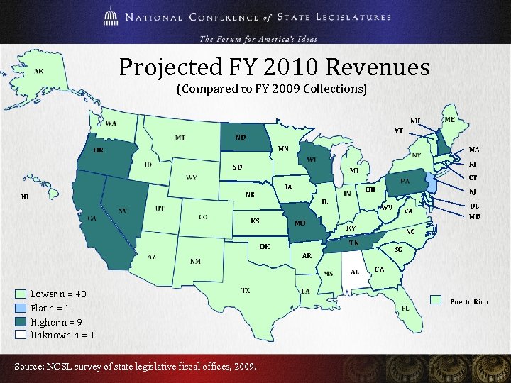  Projected FY 2010 Revenues (Compared to FY 2009 Collections) NH VT ND MN