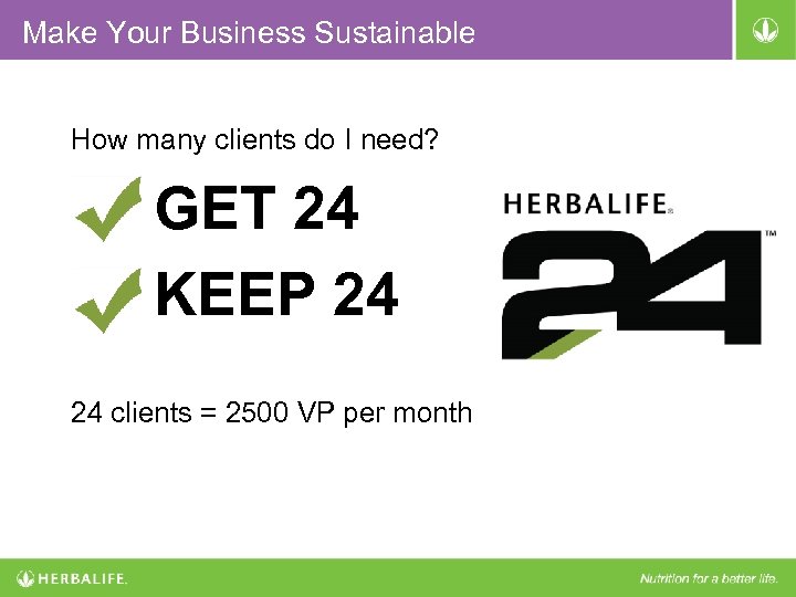 Make Your Business Sustainable How many clients do I need? GET 24 KEEP 24