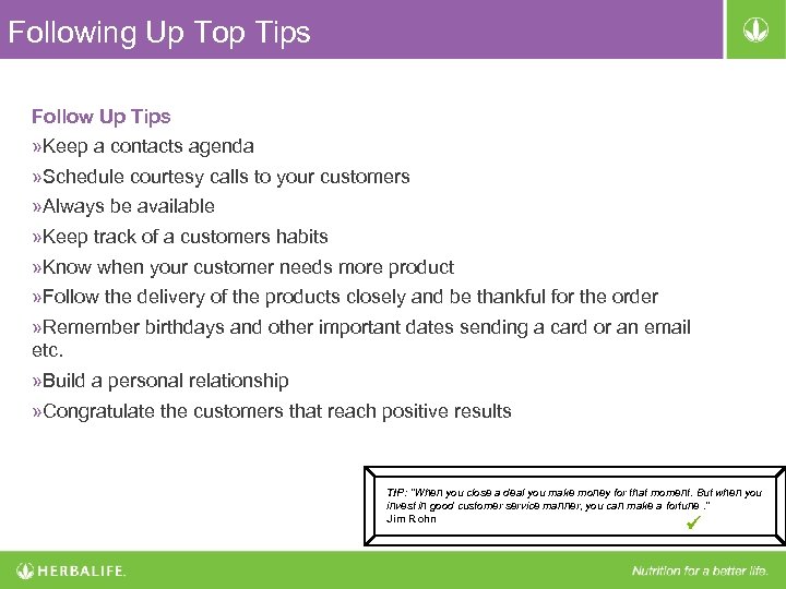 Following Up Top Tips Follow Up Tips » Keep a contacts agenda » Schedule