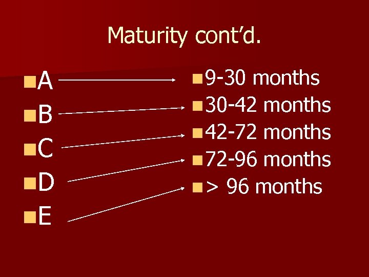 Maturity cont’d. n. A n. B n. C n. D n. E n 9